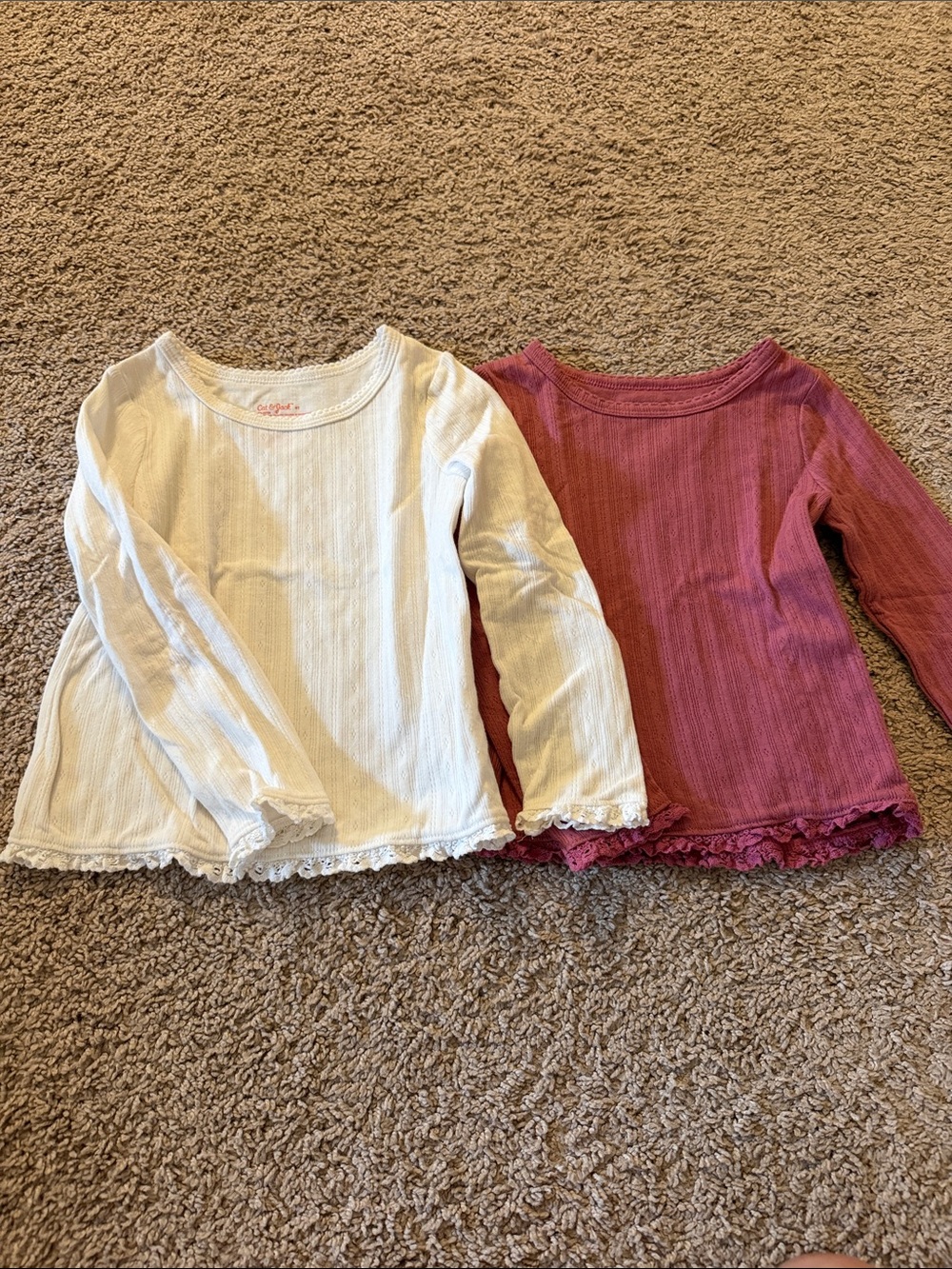 Cat & Jack Long-Sleeve Lace-Hem Tee in White and Dusty Rose